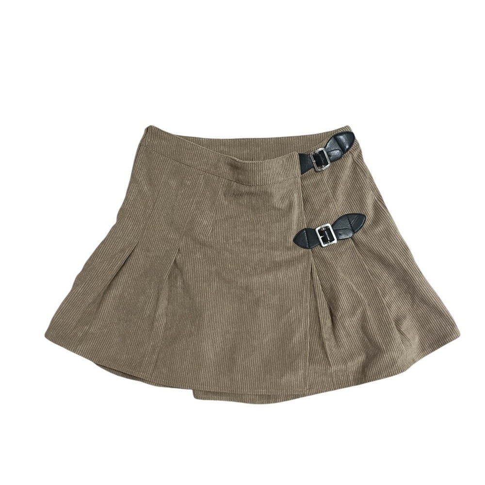 SHEIN Tan Mini Skirt with Black Buckles